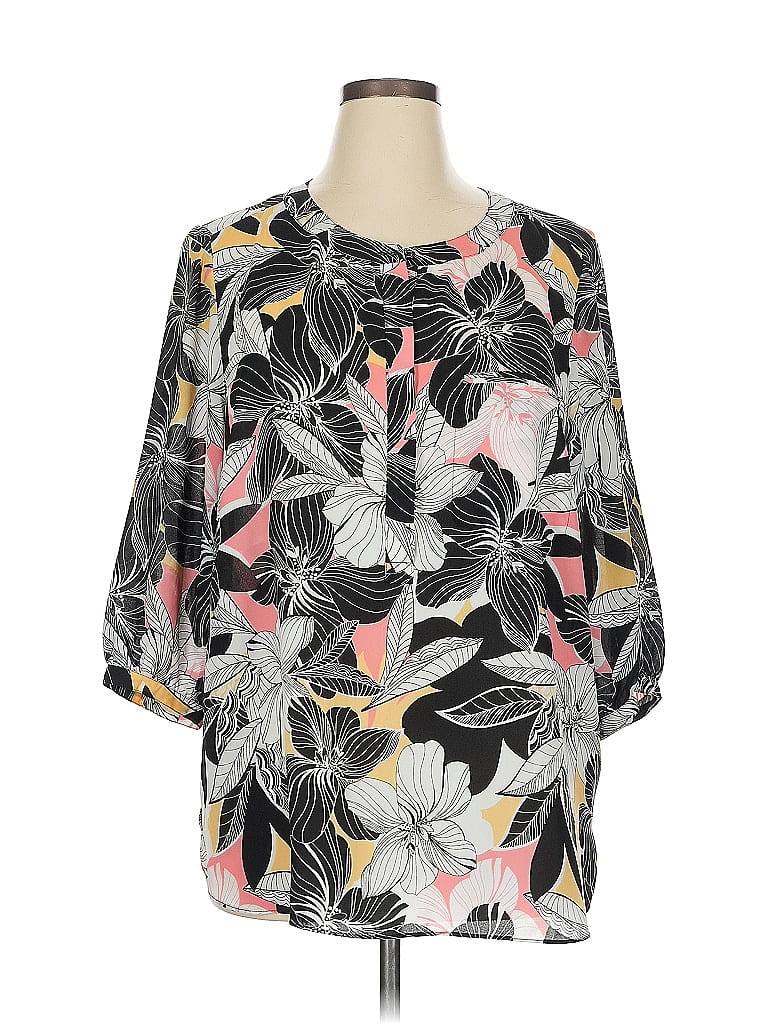 NYDJ 100% Polyester Floral Black Short Sleeve Blouse Size 1X - photo 1