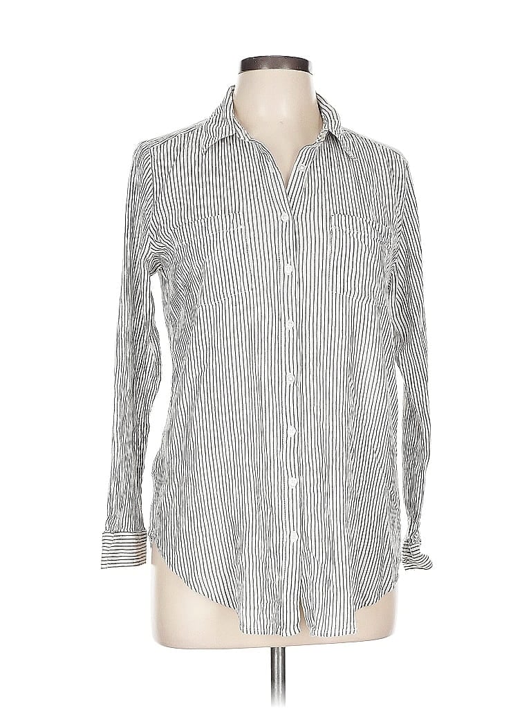 Ann Taylor LOFT Outlet Stripes Silver Long Sleeve Button-Down Shirt Size L - photo 1