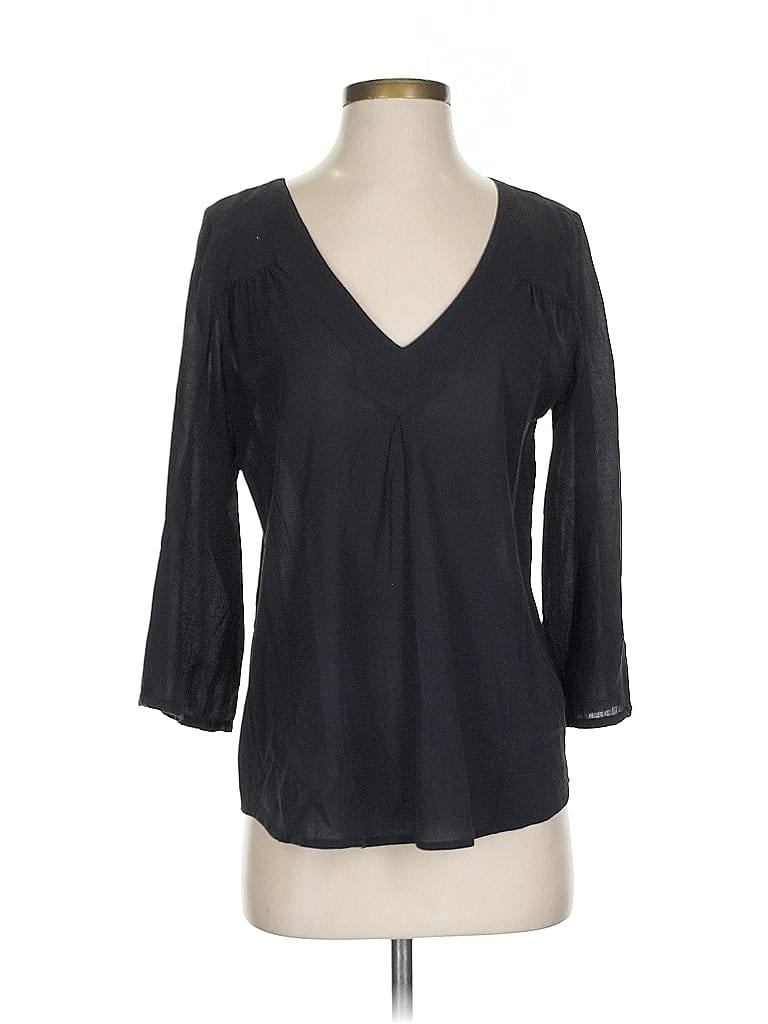 Click to view more detailed imagery on our partner's website Pre-owned Joie 3/4 Sleeve Top Black Solid Pattern V Neck Tops