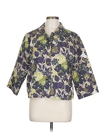 Christopher & Banks Patterned Purple Floral Button-Down Jacket (view 1)