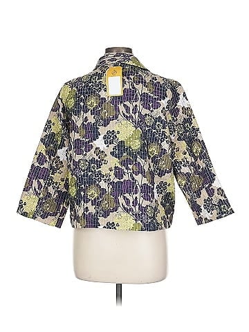 Christopher & Banks Patterned Purple Floral Button-Down Jacket (view 2)