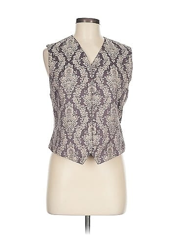 Lizsport Elegant 1990s Gray Jacquard Patterned Vest (view 1)