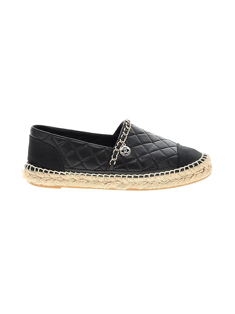 Chanel Black Lambskin Grosgrain Quilted CC Chain Espadrilles Size EU 38 - photo 1