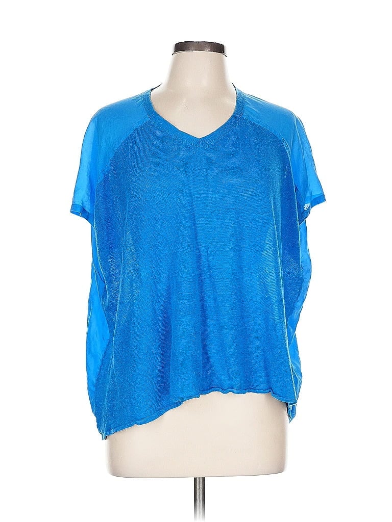 Pre-owned Eileen Fisher Short Sleeve Top Blue V Neck Tops
