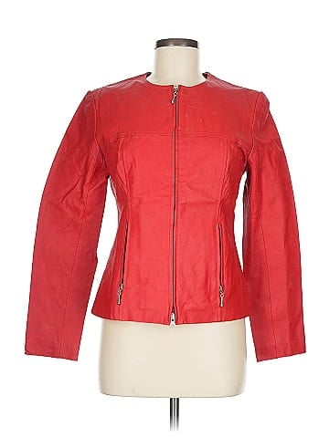 Newport News Red Fitted Faux Leather Jacket (view 1)