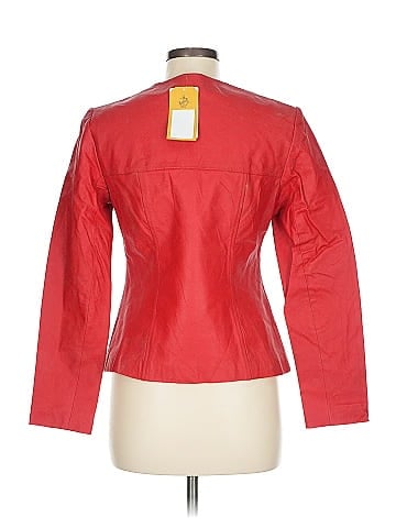 Newport News Red Fitted Faux Leather Jacket (view 2)