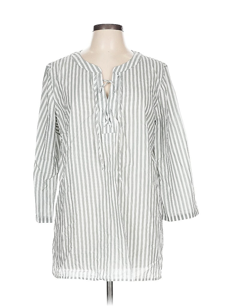 Talbots Outlet 100% Cotton Silver 3/4 Sleeve Blouse Size L - photo 1