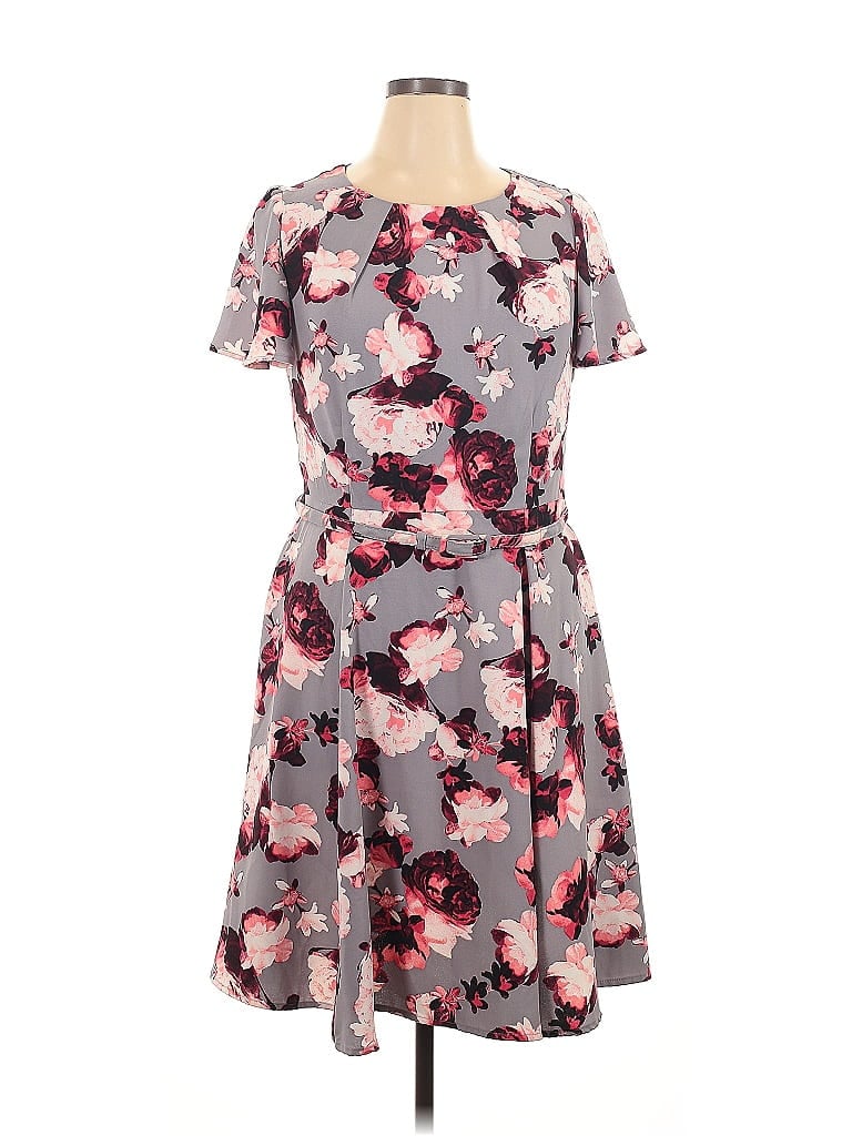 Eva Mendes by New York & Company 100% Polyester Print Gray Casual Dress Size 14 - photo 1