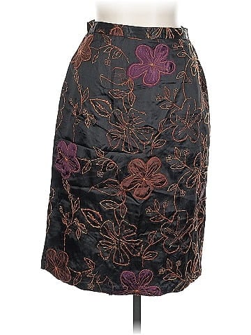 Newport News Black Embroidered Floral Polyester Skirt (view 1)