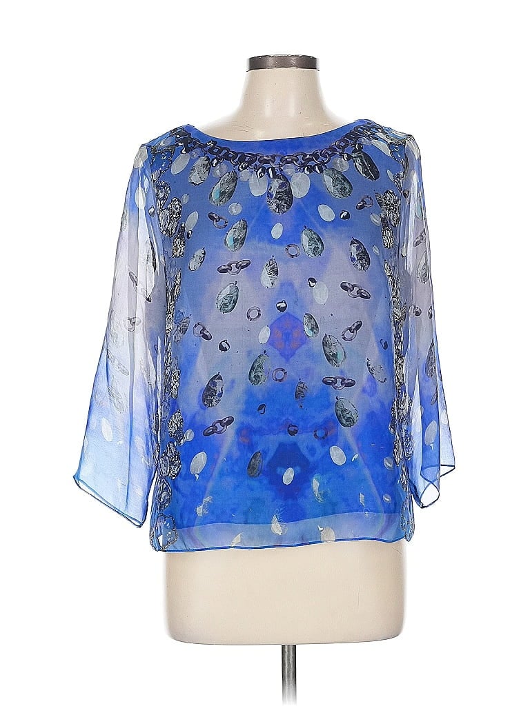 Worth New York 100% Silk Blue 3/4 Sleeve Silk Top Size 10 - photo 1