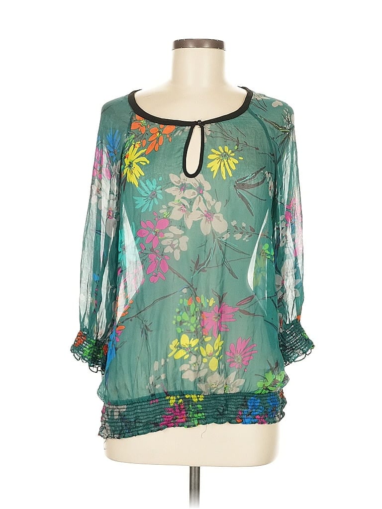 Pre-owned Zara Basic 3/4 Sleeve Blouse In Blue