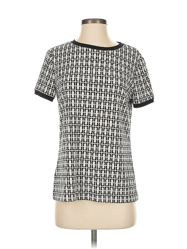 Pre-owned Anne Klein Short Sleeve Top Silver Square Neckline Tops