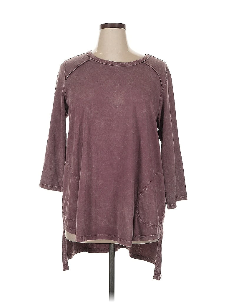 LOGO by Lori Goldstein 100% Cotton Burgundy Purple 3/4 Sleeve Top Size XL - photo 1