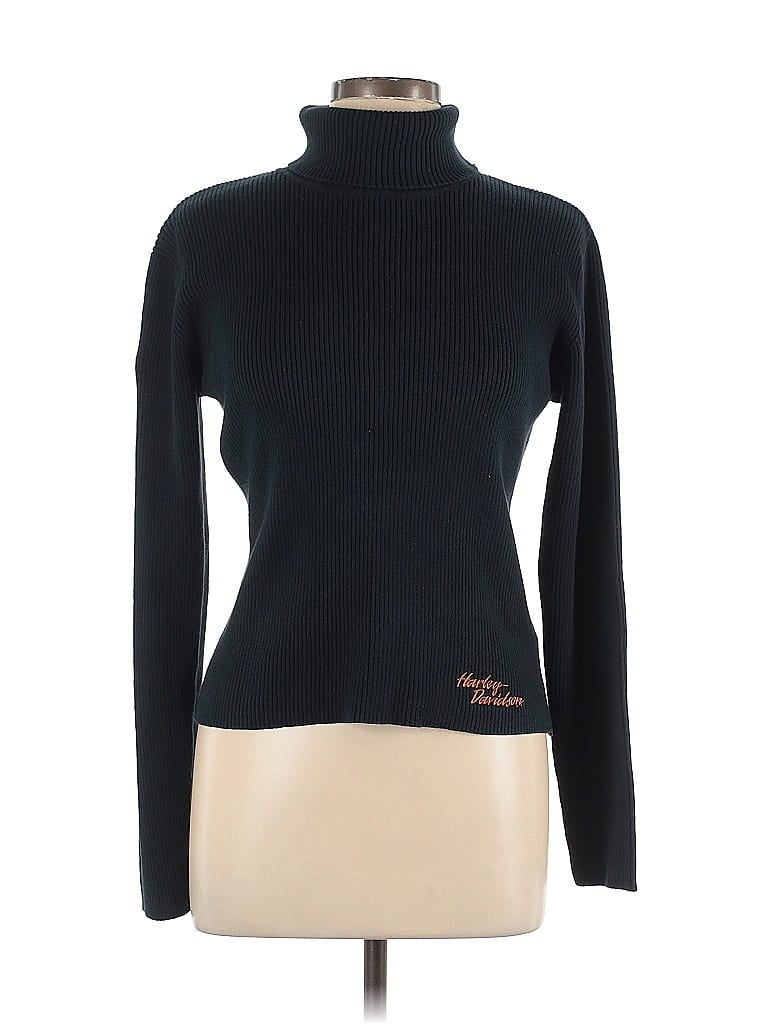 Harley Davidson 100% Cotton Black Blue Turtleneck Sweater Size L - photo 1