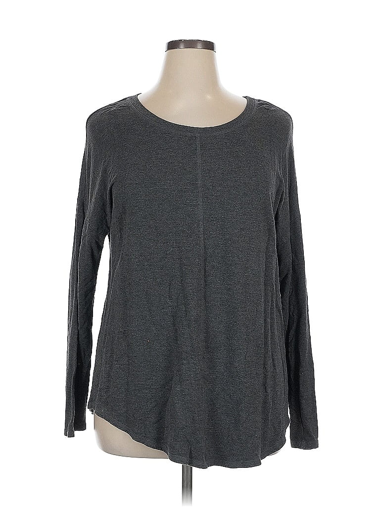 Pre-owned Premise Long Sleeve Top Gray Scoop Neck Tops