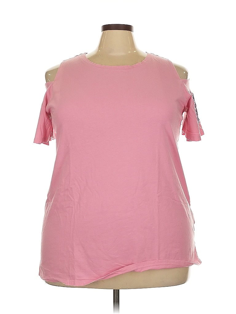 Pre-owned Woman Within Short Sleeve Top Pink Cold Shoulder Neckline Tops