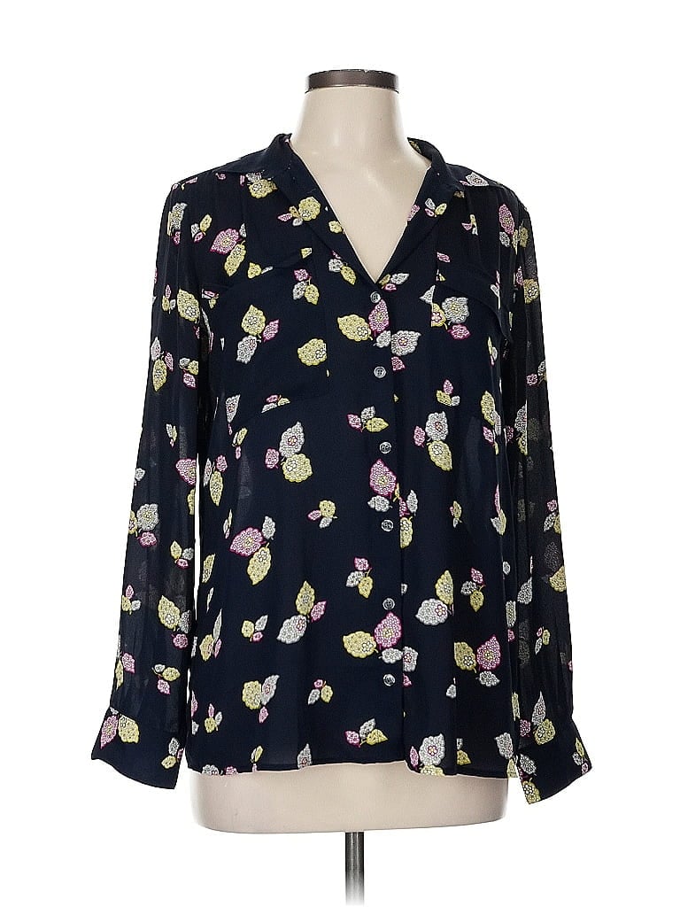Ann Taylor Factory Floral Blue Long Sleeve Blouse Size M - photo 1