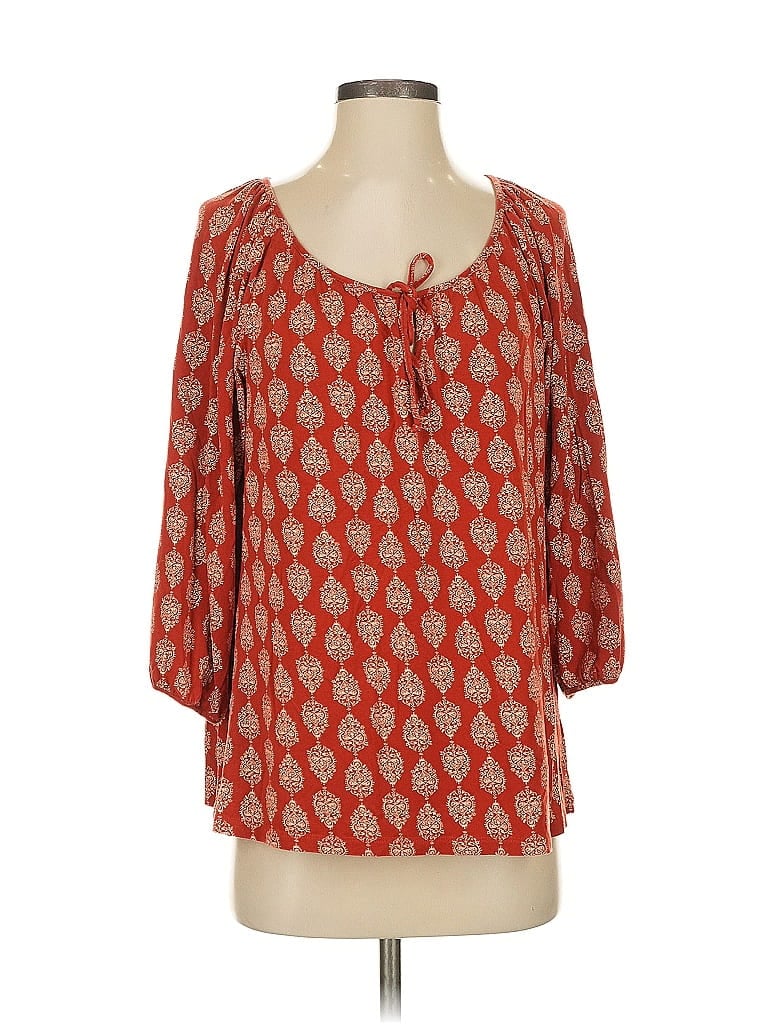 Pre-owned Garnet Hill 3/4 Sleeve Blouse In Red