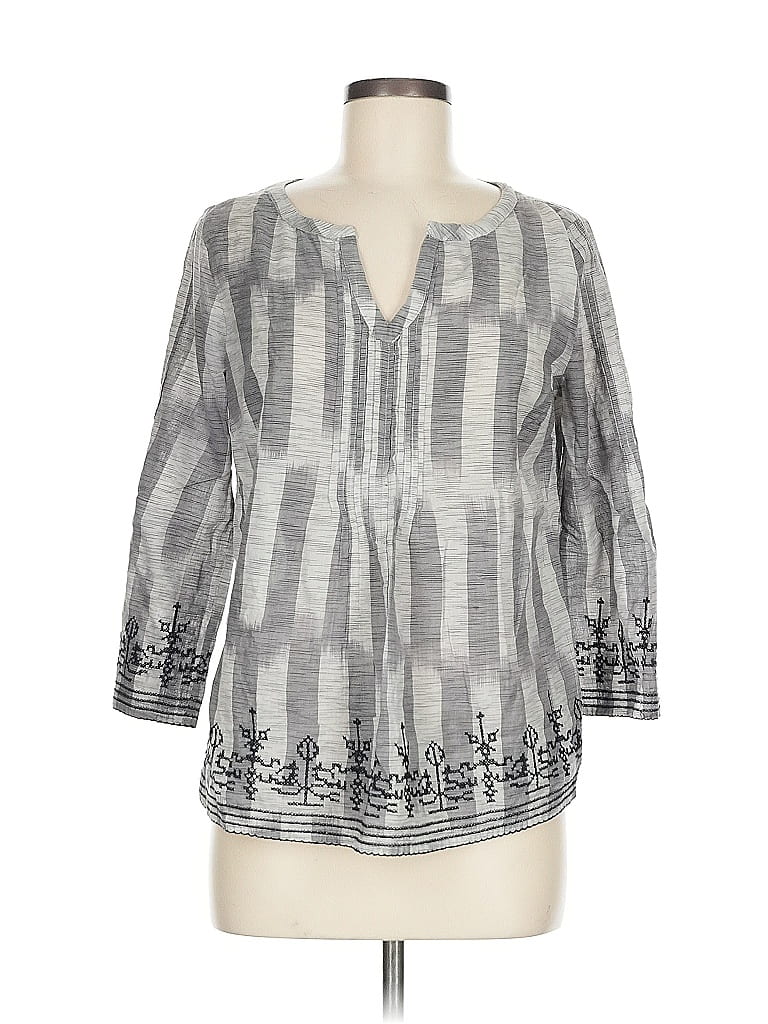 Pre-owned Lucky Brand 3/4 Sleeve Blouse In Gray