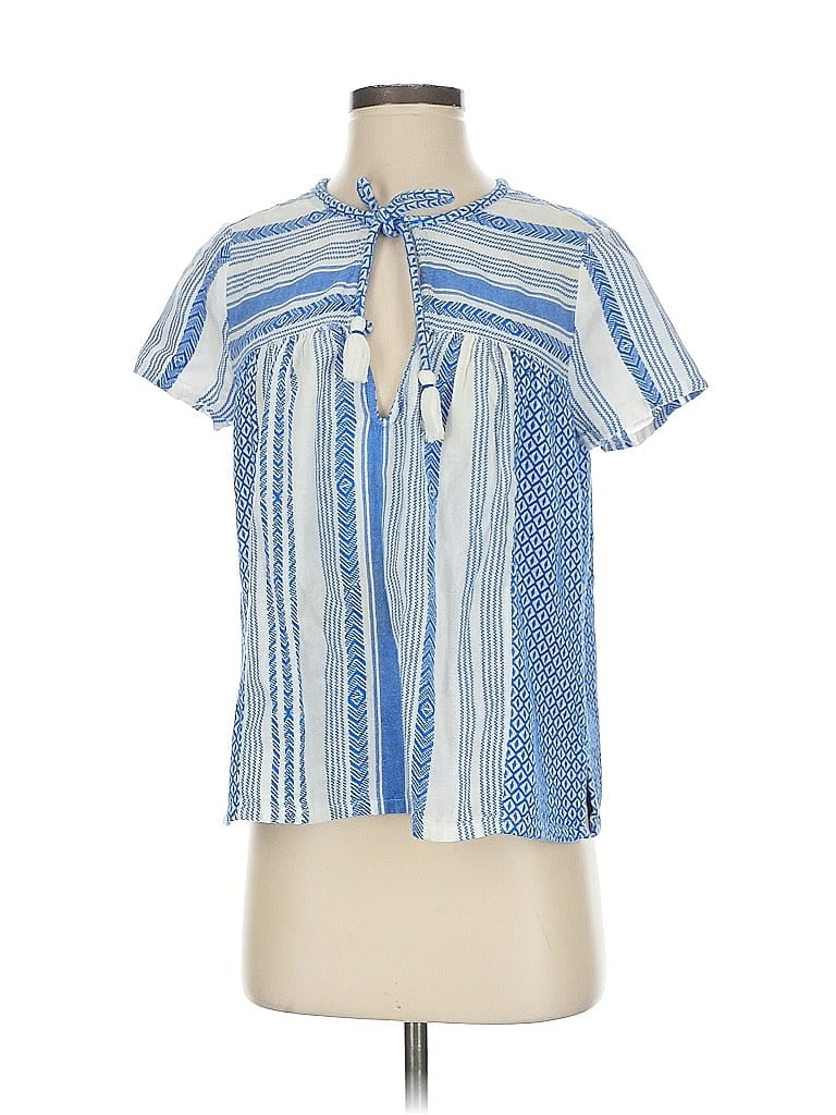 Pre-owned Wrap Short Sleeve Blouse In Blue