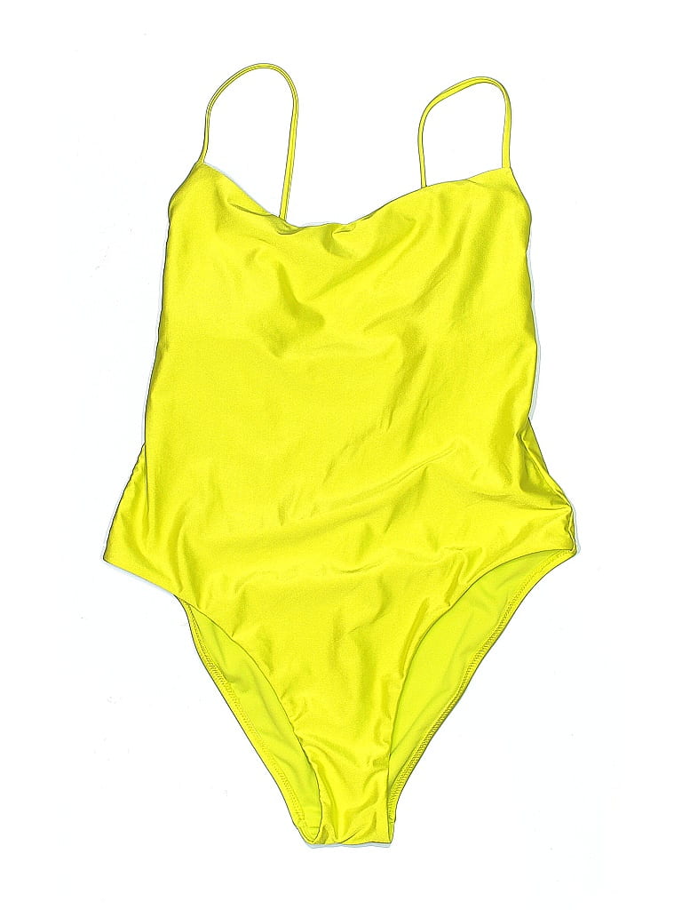 Shade & Shore Solid Yellow One Piece Swimsuit Size M - photo 1