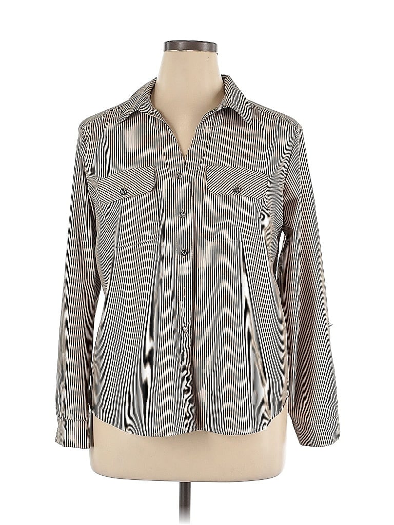 Pre-owned Adrienne Vittadini Long Sleeve Blouse In Gray