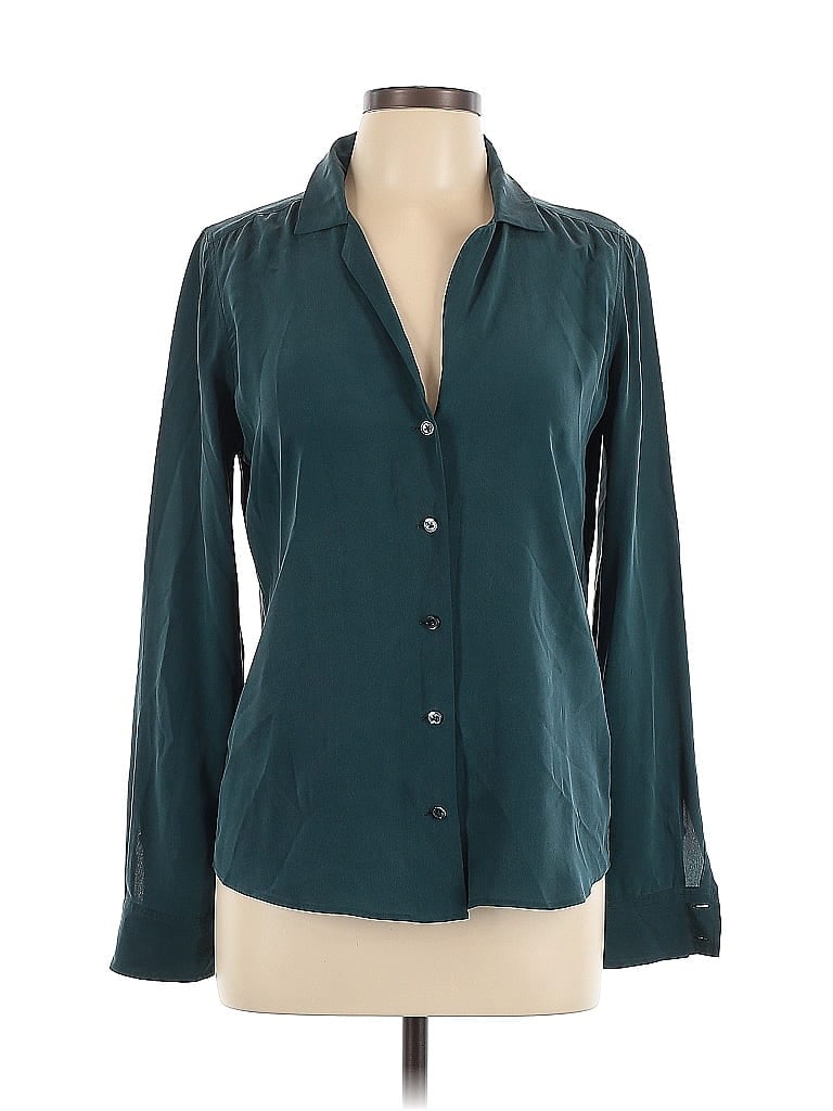 Equipment Teal Long Sleeve Blouse Size M - photo 1