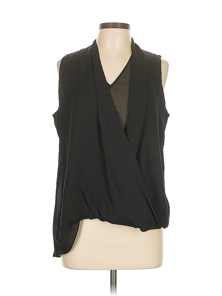 Pre-owned Ecru Sleeveless Silk Top Black Plunge Neckline Tops