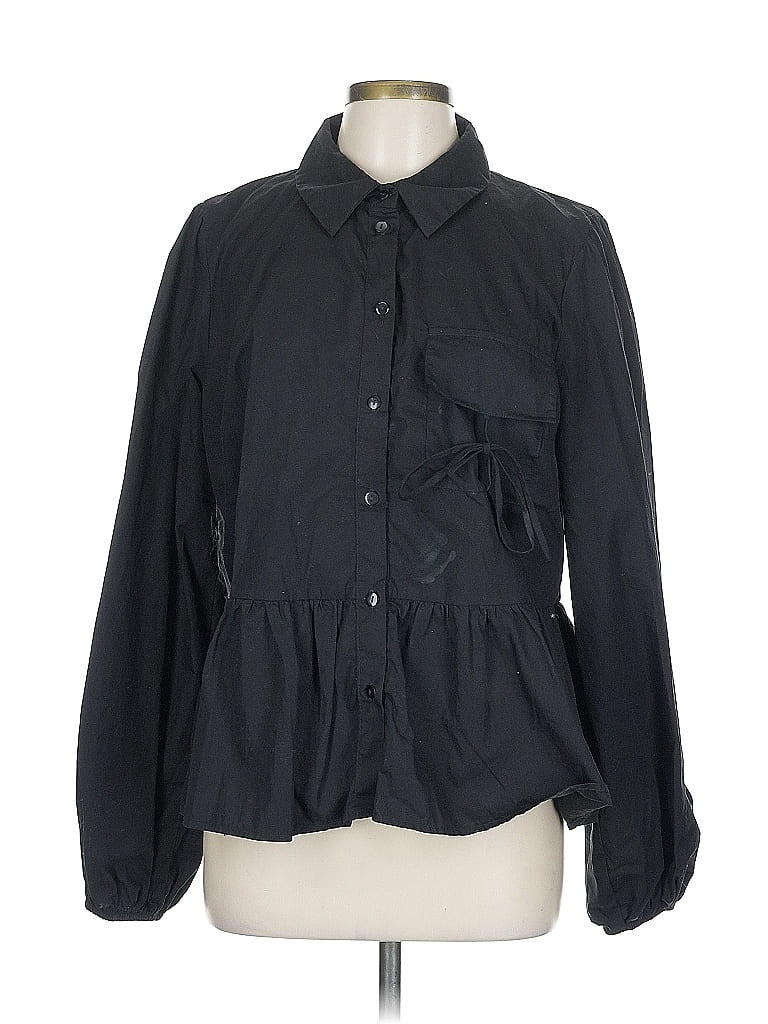 Pre-owned Asos Design Long Sleeve Button Down Shirt In Black