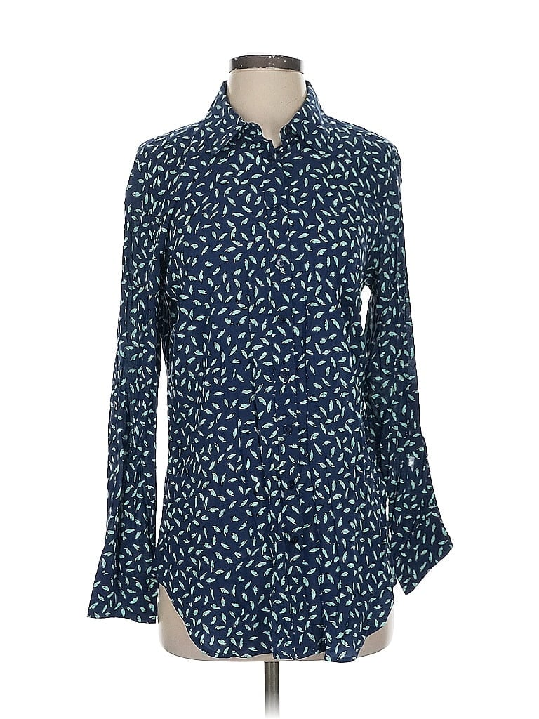 Talbots 100% Rayon Print Blue Long Sleeve Blouse Size S - photo 1