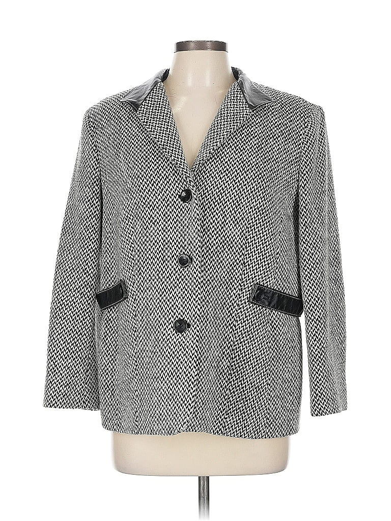 Talbots 100% Leather Houndstooth Gray Blazer Size 12 - photo 1