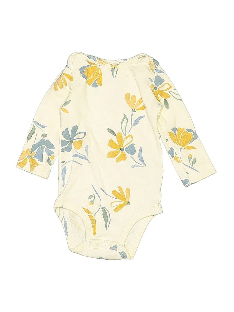 Carter's 100% Cotton Floral Yellow Long Sleeve Onesie 6-9 MO / 9 MO - photo 1