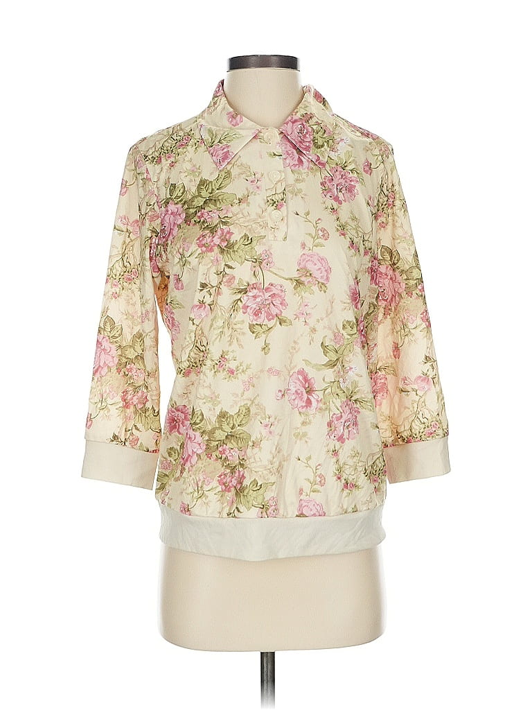 Blair 100% Polyester Floral Ivory Elegant Pink Floral Pattern Top Size ...