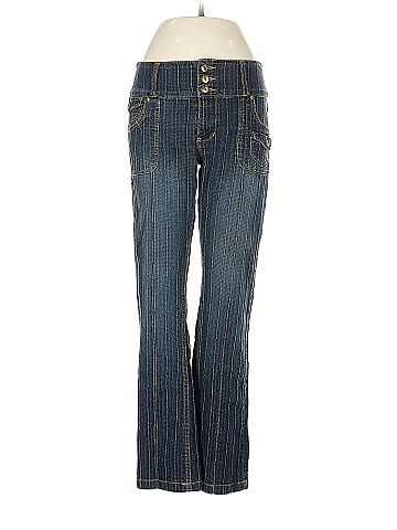 Assorted Brands Stripes Blue Blue Stretch Jeans with Buttons Size 9