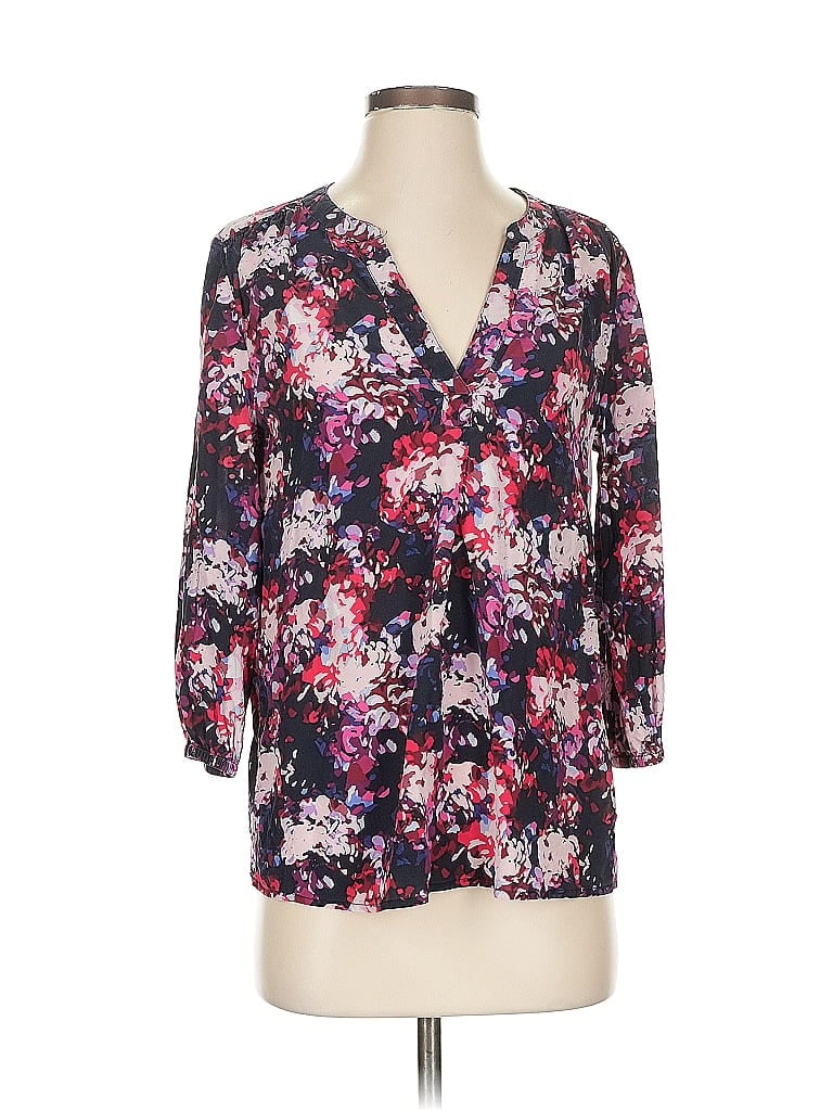 Pre-owned Pure Collection 3/4 Sleeve Silk Top Purple Plunge Neckline Tops