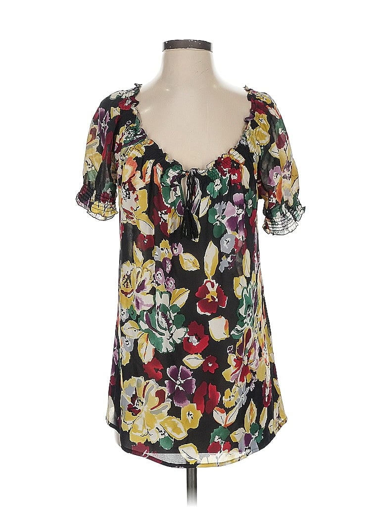 Pre-owned Joie Short Sleeve Silk Top Black Sweetheart Neckline Tops
