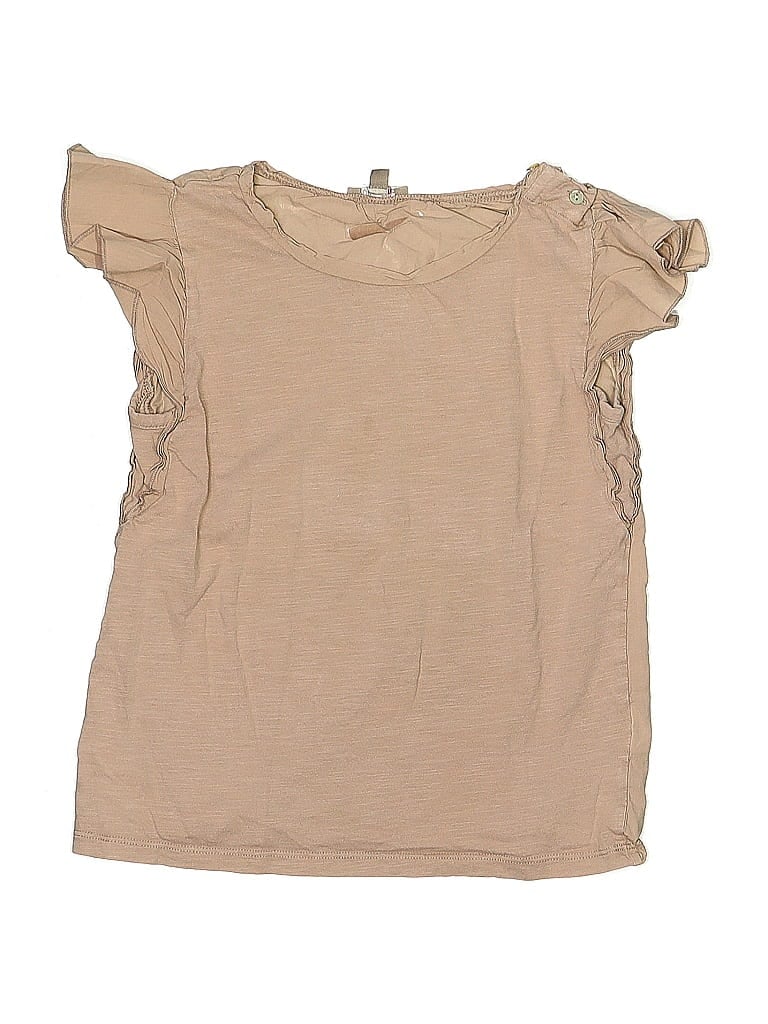 Pre-owned Unbranded Kids' Short Sleeve Top Tan Ruffles Neckline Tops In Brown