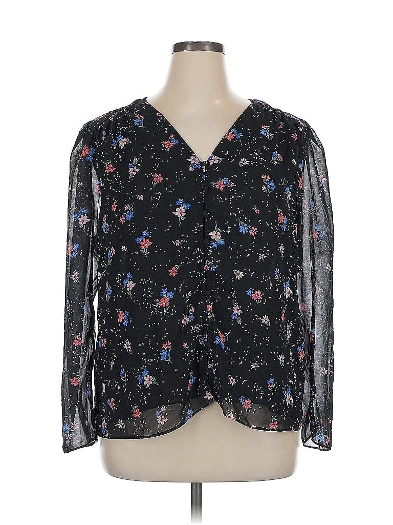 Pre-owned 1.state Long Sleeve Blouse In Black