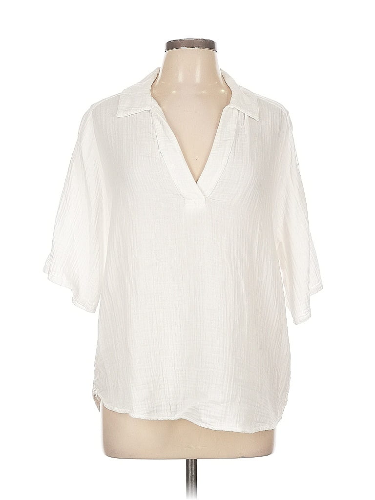 Xirena 100% Cotton Ivory Short Sleeve Blouse Size L - photo 1
