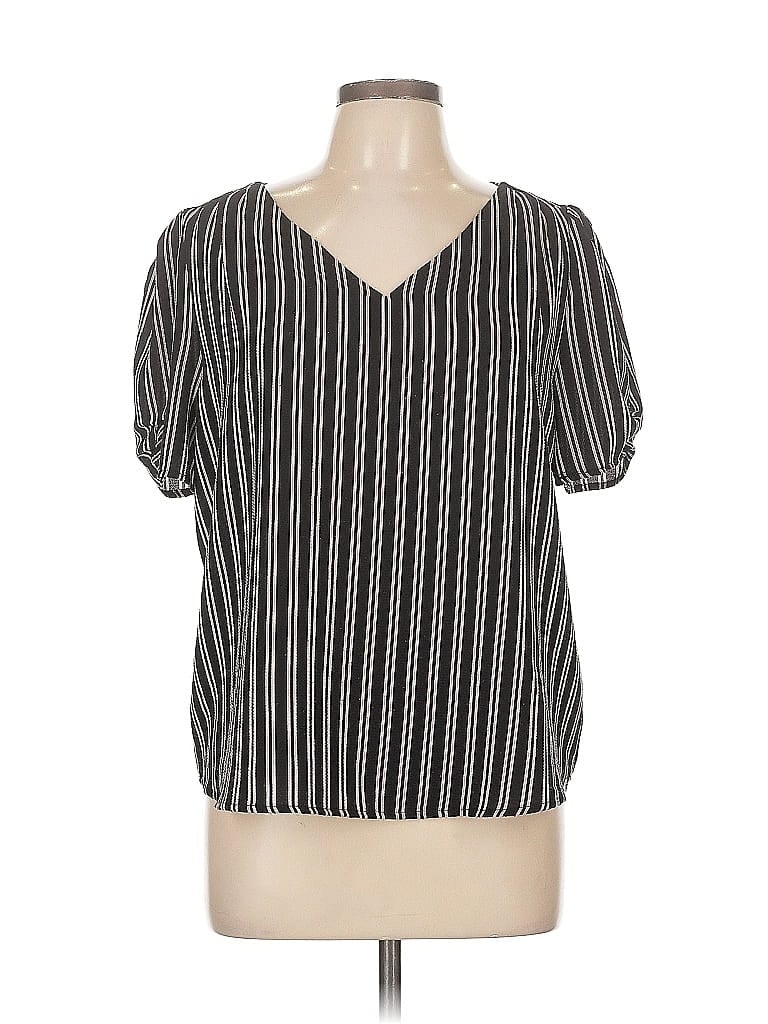 Pre-owned Adrianna Papell Short Sleeve Blouse In Black