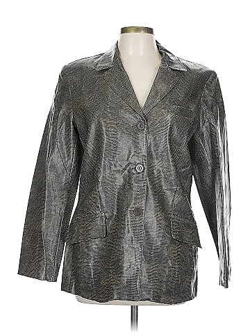 BRANNAN Silver Metallic Faux Snakeskin Y2K Fitted Jacket (view 1)