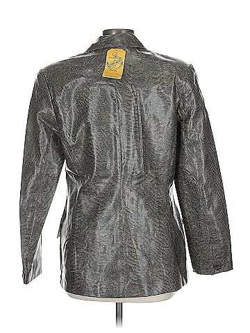 BRANNAN Silver Metallic Faux Snakeskin Y2K Fitted Jacket (view 2)