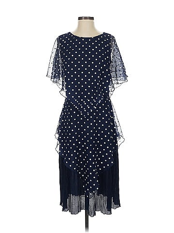 Gilberti Navy Polka Dot Chiffon Dress (view 1)