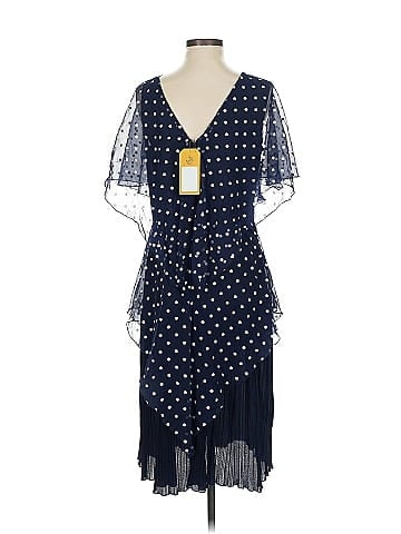 Gilberti Navy Polka Dot Chiffon Dress (view 2)