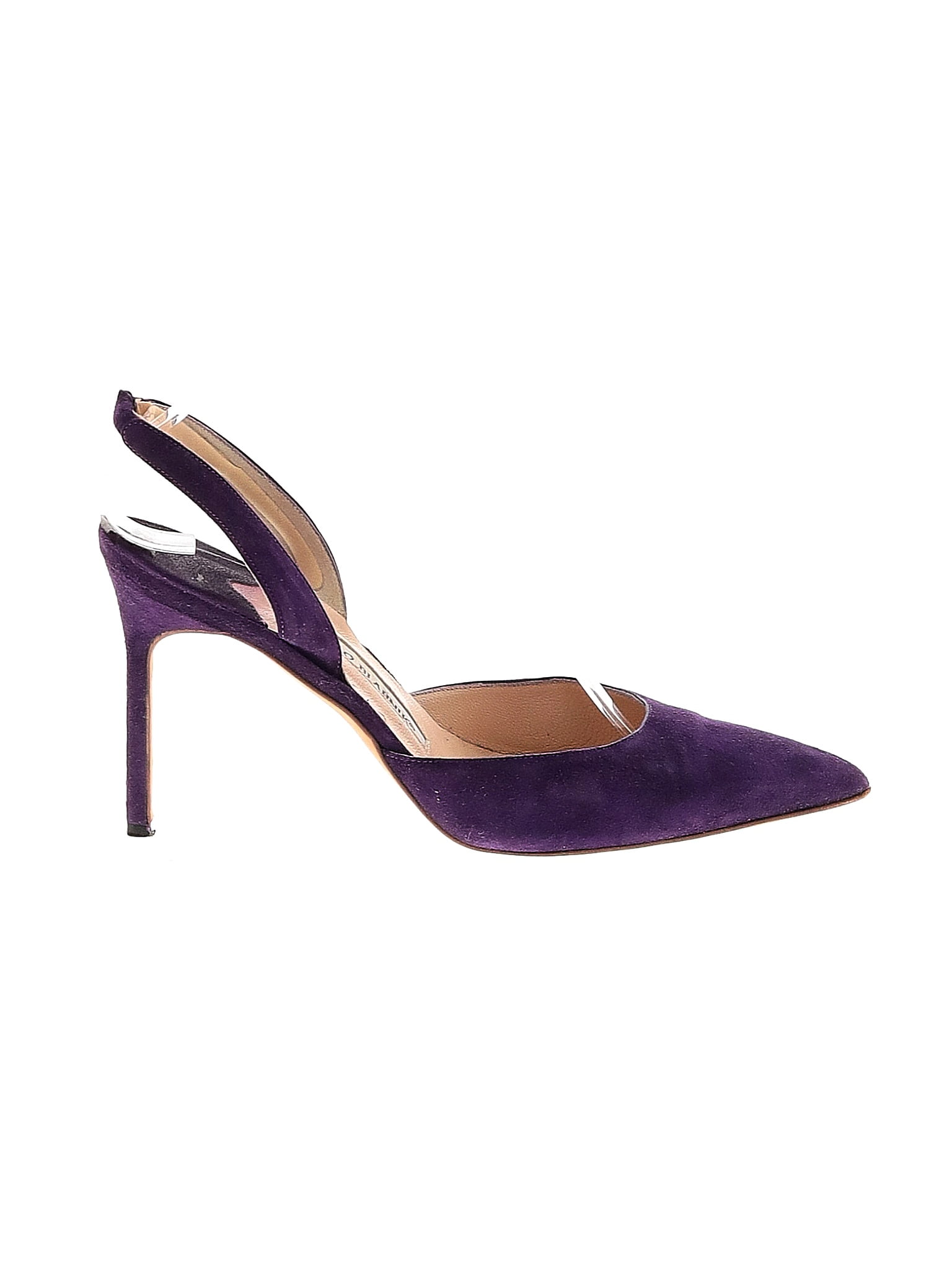 Manolo Blahnik Color Block Purple Suede Slingback Pumps Size EU 37 1/2