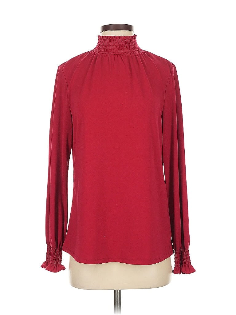 Pre-owned Adrianna Papell Long Sleeve Blouse In Burgundy