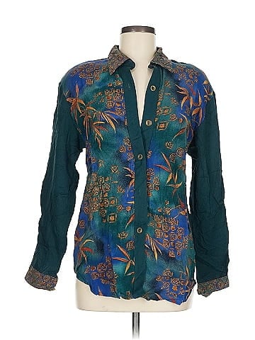Ali Miles Blue Retro Patterned Button-Down Shirt (view 1)