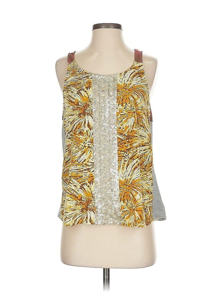 Tiny 100% Cotton Color Block Floral Graphic Gold Sleeveless Blouse Size S - photo 1