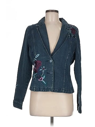 Christopher & Banks Embroidered Blue Floral Denim Jacket (view 1)