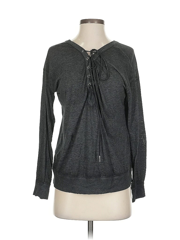 CALVIN KLEIN Pre-owned Long Sleeve Top Gray Keyhole Neckline Tops